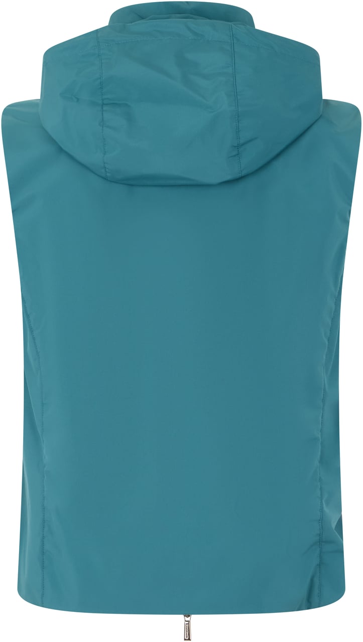 Moorer Light Turquoise Gilet with Hood and Pockets Blauw