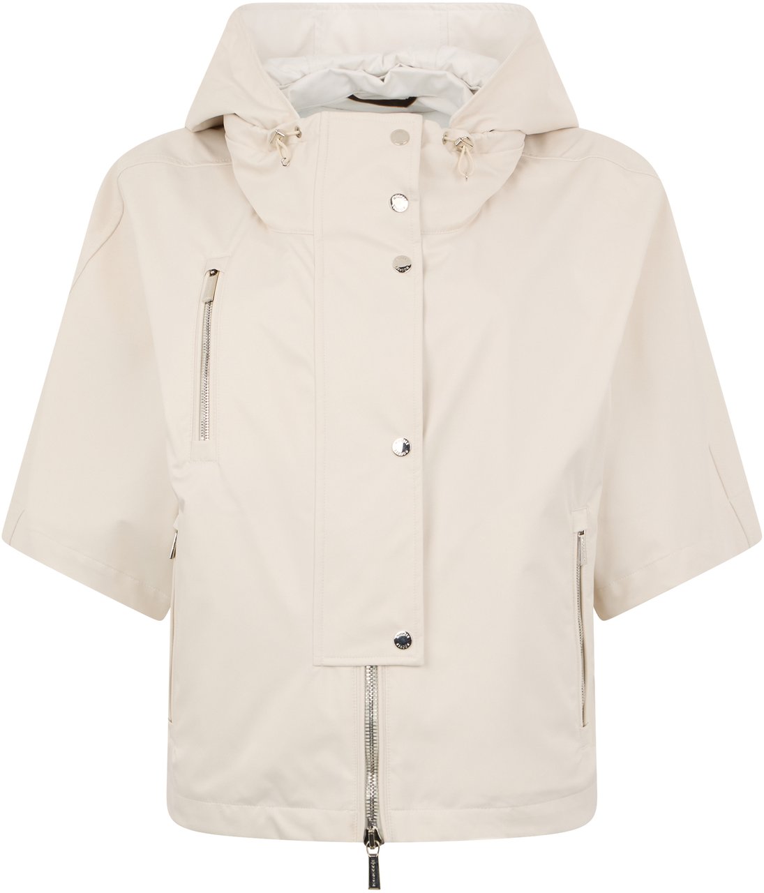 Moorer Light jacket sand color with hood, zipper and buttons. Wit