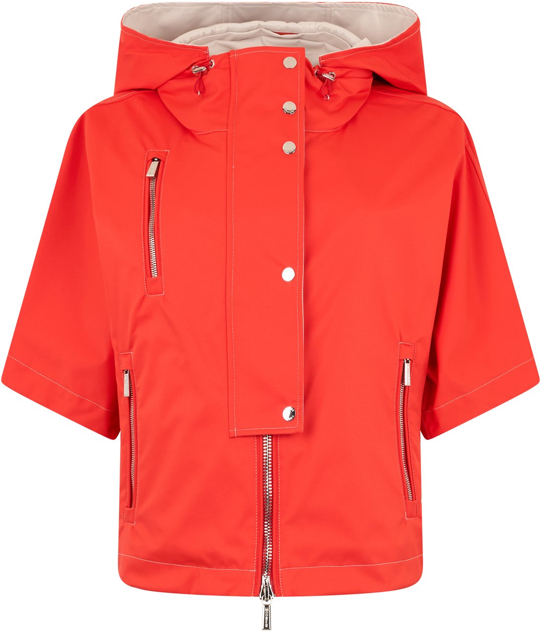 Moorer Short red jacket with hood and pockets. Rood