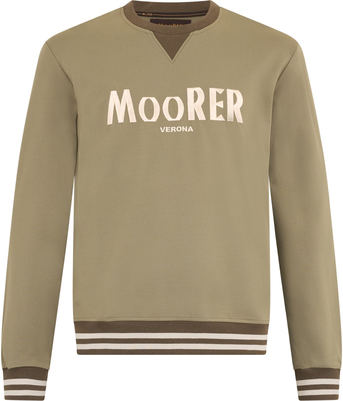 Moorer Khaki casual sweatshirt with round neckline and print. Groen