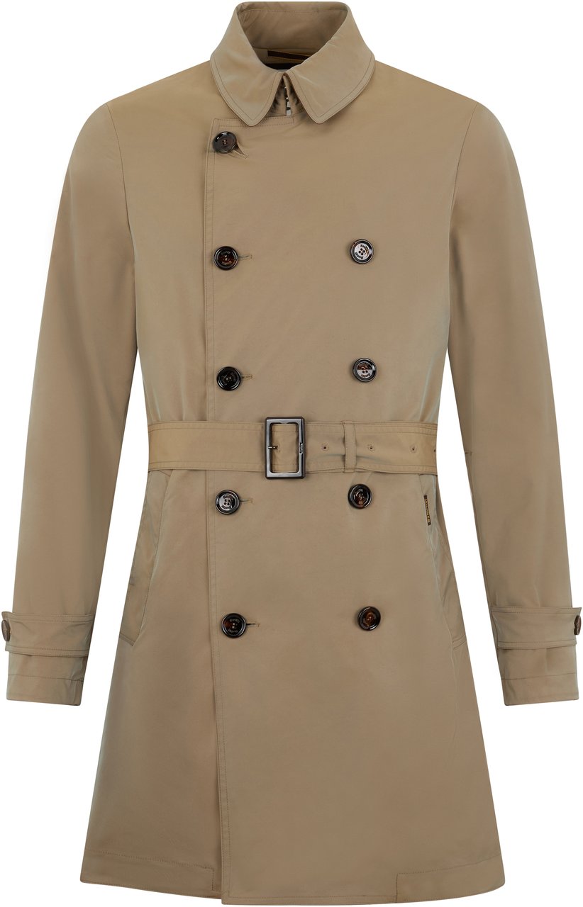 Moorer Elegant Double-breasted Coat with Adjustable Belt Neutraal