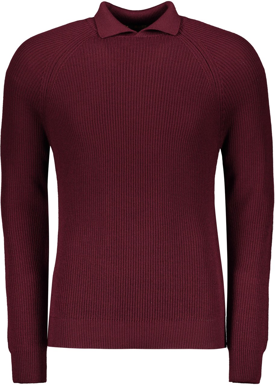 Moorer Bordeaux sweater with long sleeves and collar Rood