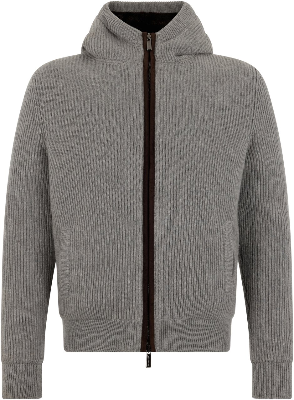 Moorer Gray puffer jacket with hood and zipper Grijs