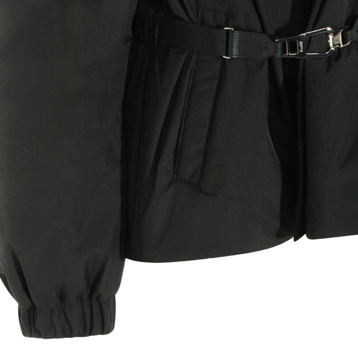Moorer Short Black Coat with Padded Hood and Belted Waist Zwart