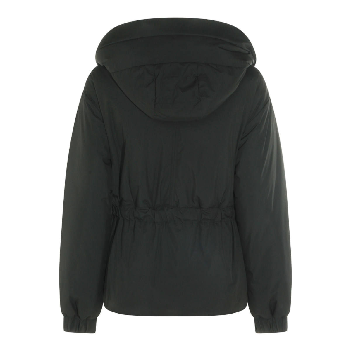 Moorer Short Black Coat with Padded Hood and Belted Waist Zwart