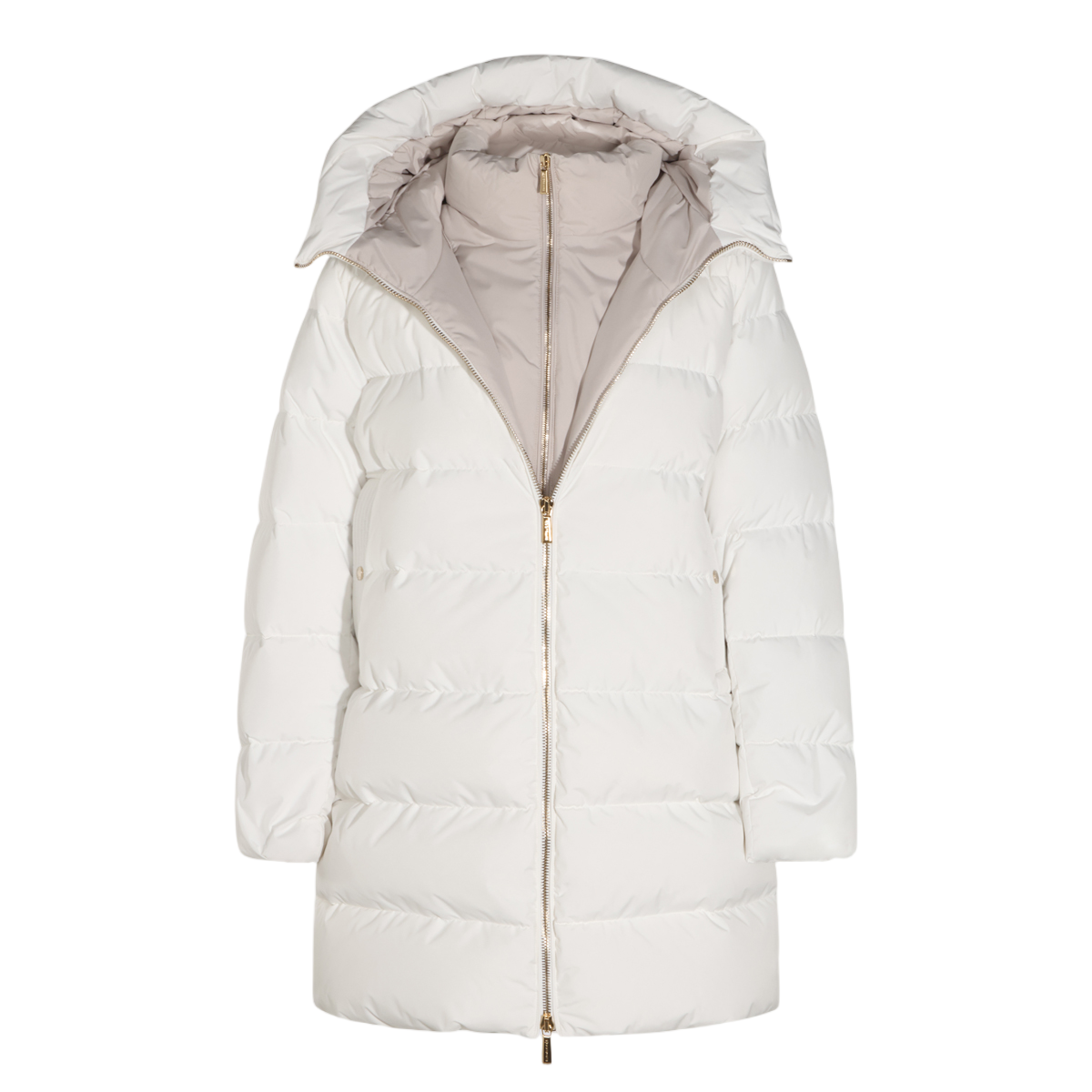 Moorer Puffer Coat with High Collar and Gold-tone Hardware Wit