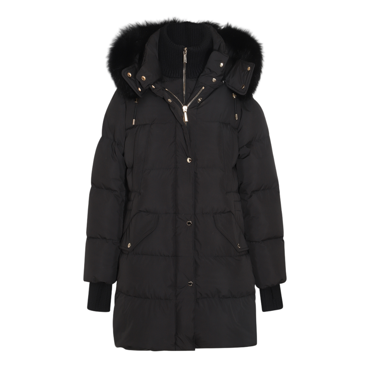 Moorer Quilted Down Jacket With Detachable Fur Hood And Snap Closure Zwart