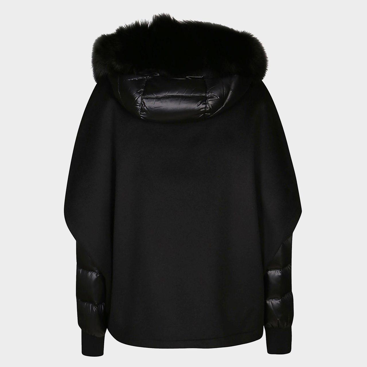 Moorer Black Quilted Sleeve Coat with Plush Fur Hood Zwart