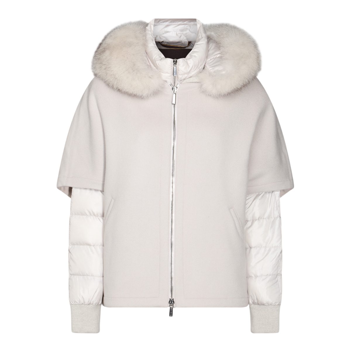 Moorer Quilted Sleeve Coat with Plush Fur Hood Wit