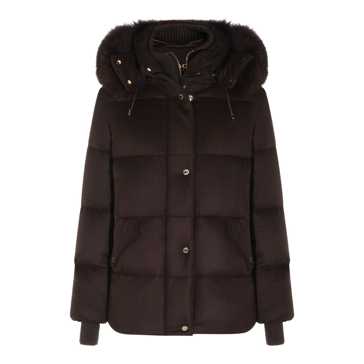 Moorer Chocolate Puffer Down Jacket with High Neck Bruin