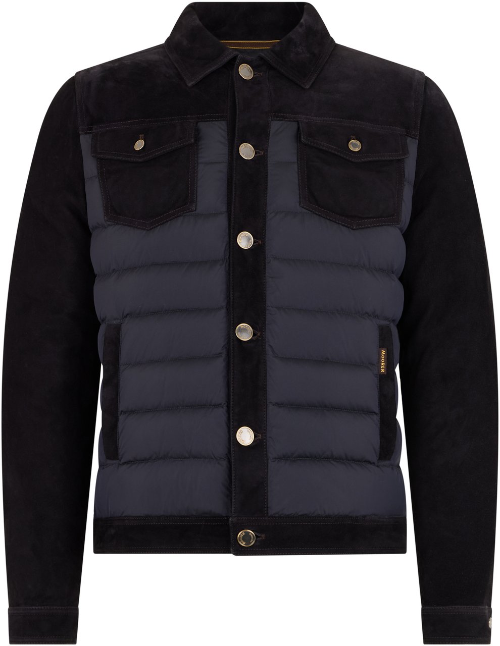 Moorer Elegant black down jacket with leather accents Blauw