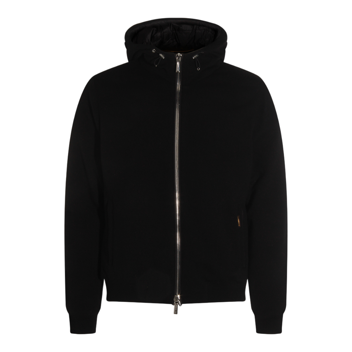 Moorer Minimalist Black Jacket With Hood And Fitted Hem Zwart