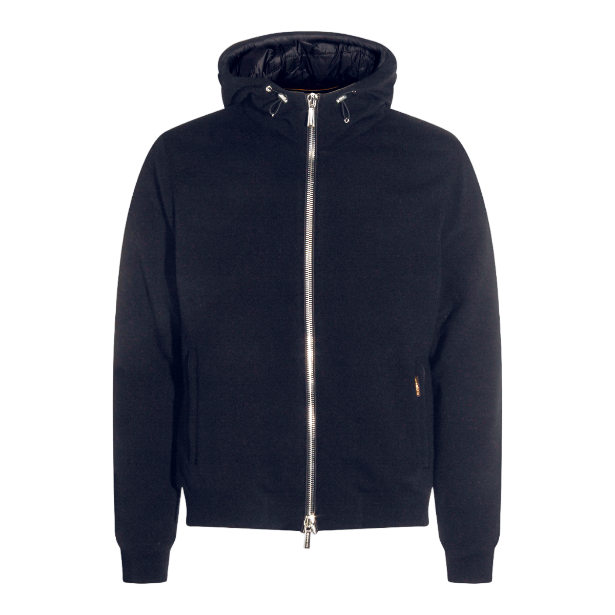 Moorer Minimalist Black Coat With Padded Hood And Fitted Hem Zwart