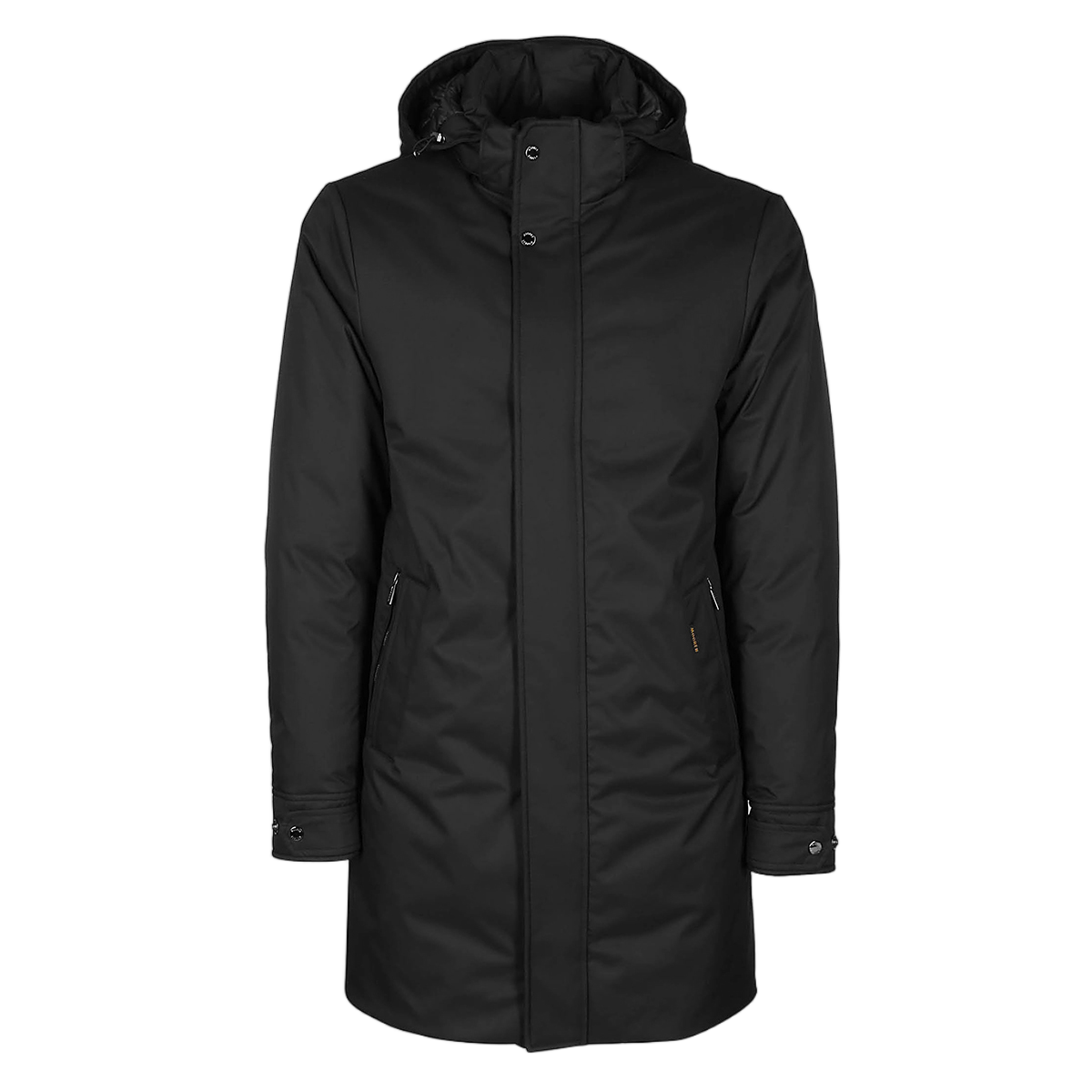 Moorer Matte Black High-Collared Coat With Concealed Fastening And Functional Details Zwart