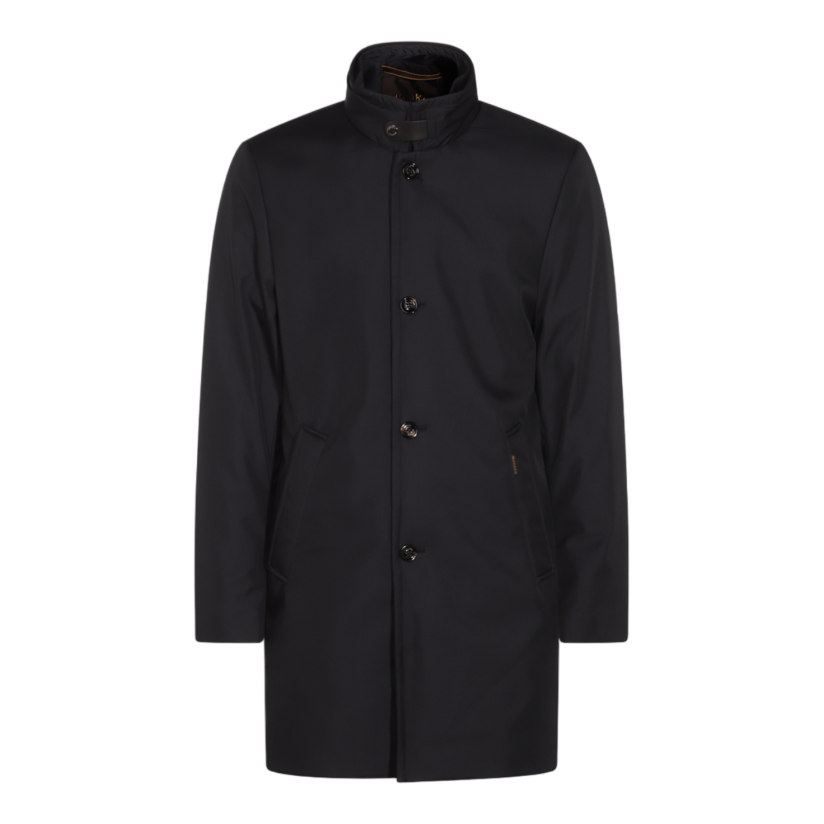 Moorer Tailored Black Minimalist Coat With High Collar And Button Closure Zwart