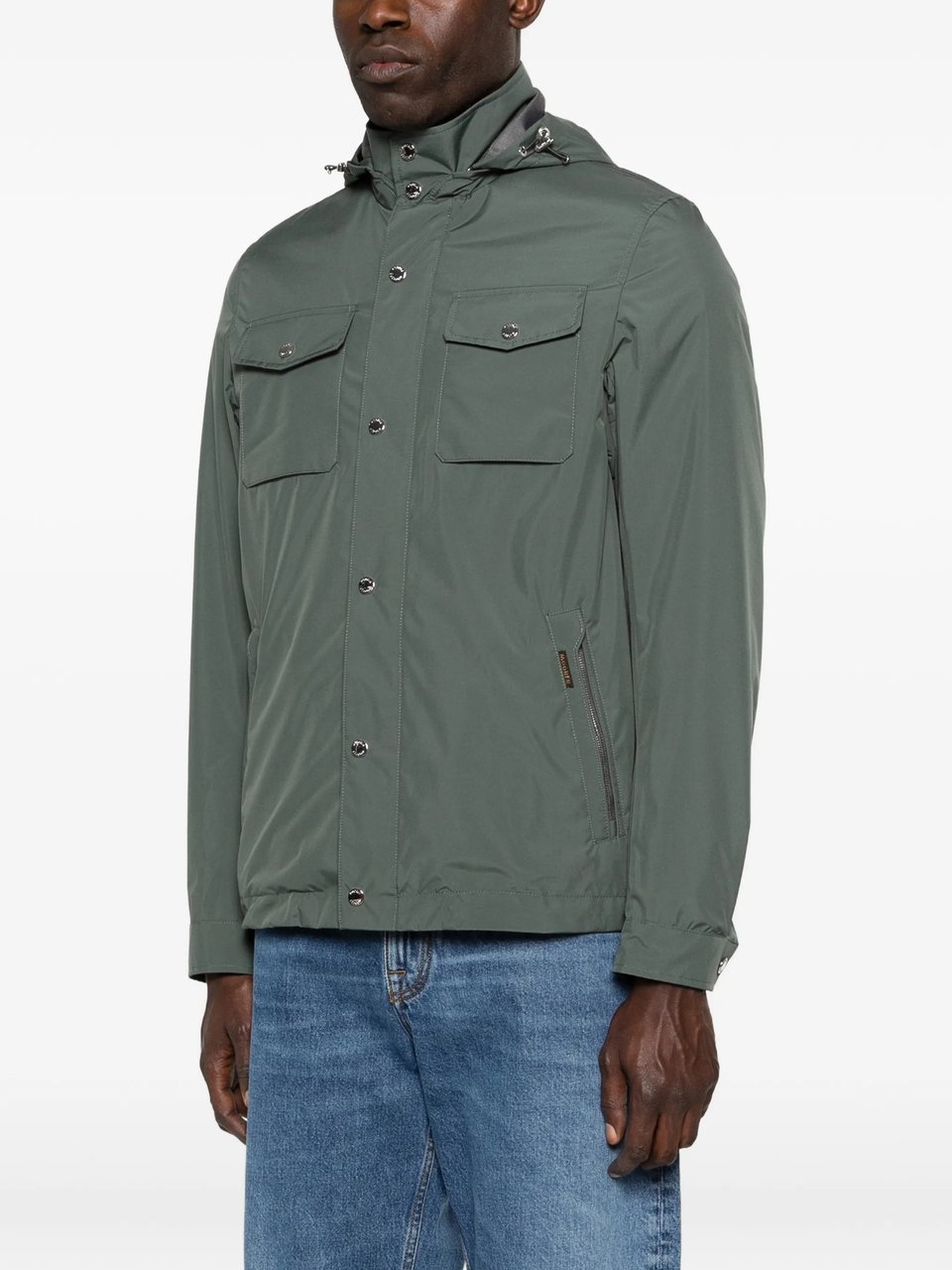 Moorer Muted Green Jacket With Adjustable Hood And Functional Pockets Grijs