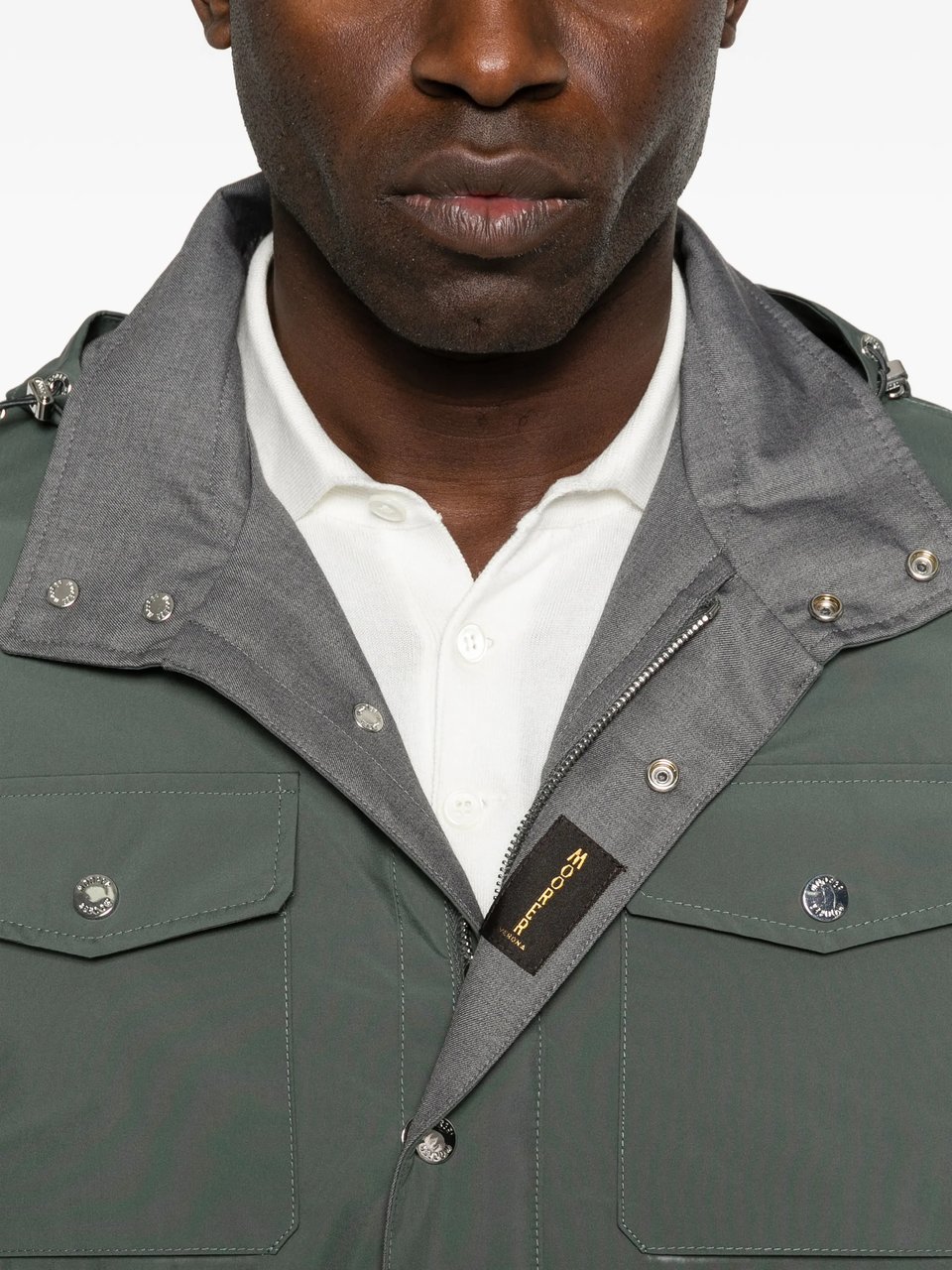 Moorer Muted Green Jacket With Adjustable Hood And Functional Pockets Grijs