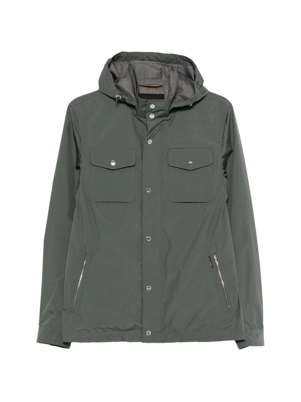Moorer Muted Green Jacket With Adjustable Hood And Functional Pockets Grijs