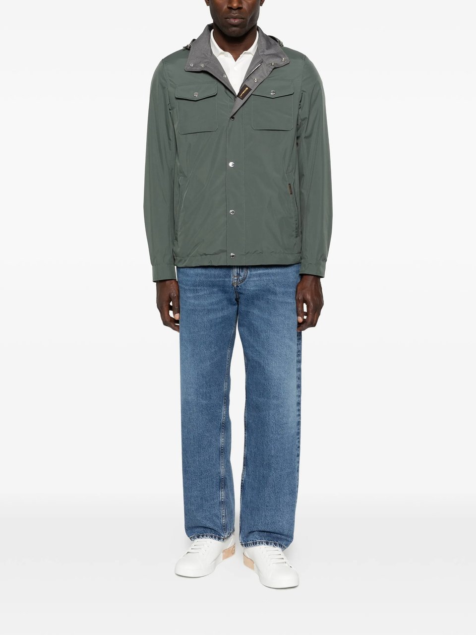 Moorer Muted Green Jacket With Adjustable Hood And Functional Pockets Grijs
