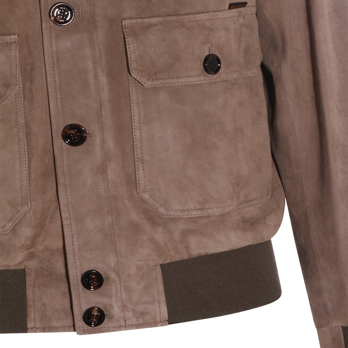 Moorer Soft Suede Jacket With Ribbed Collar Bruin