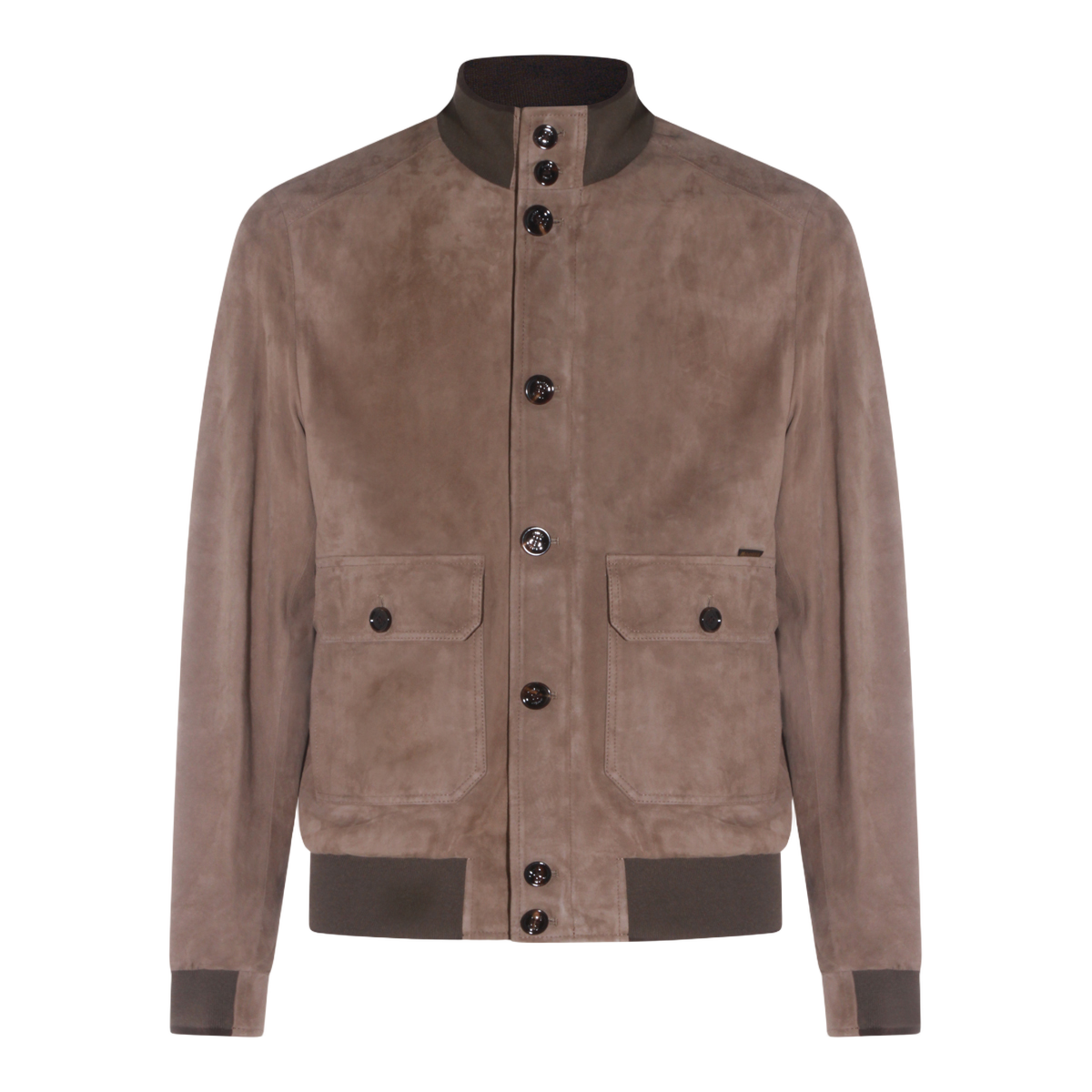 Moorer Soft Suede Jacket With Ribbed Collar Bruin