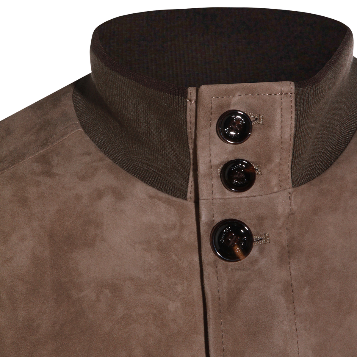 Moorer Soft Suede Jacket With Ribbed Collar Bruin