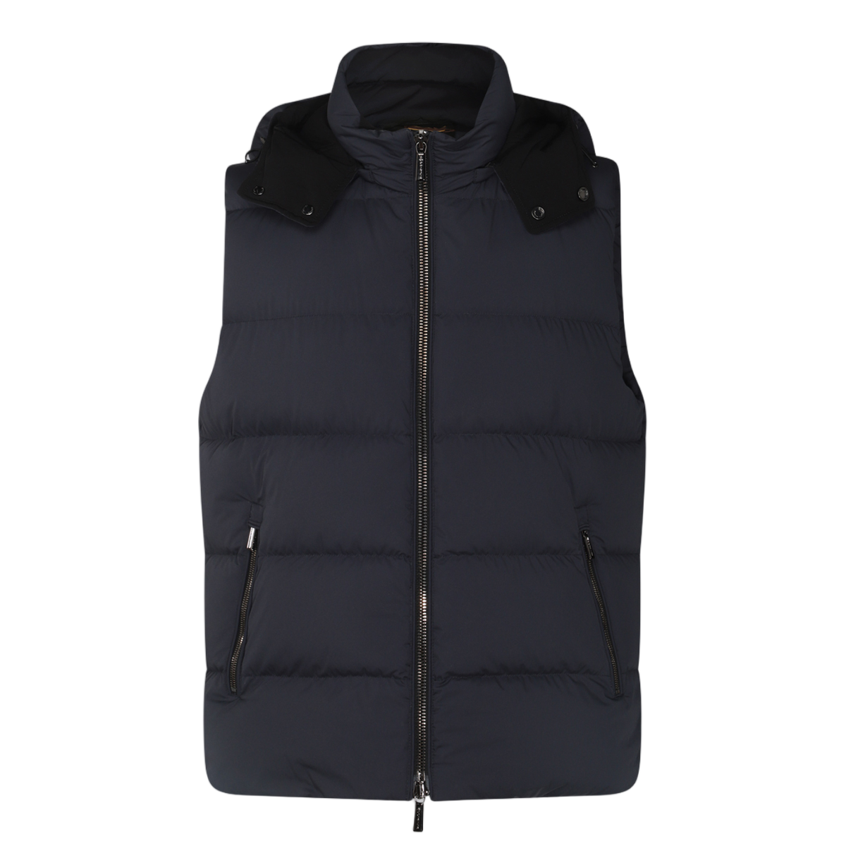Moorer Sleeveless Padded Vest With Horizontal Quilting And Detachable Hood Zwart