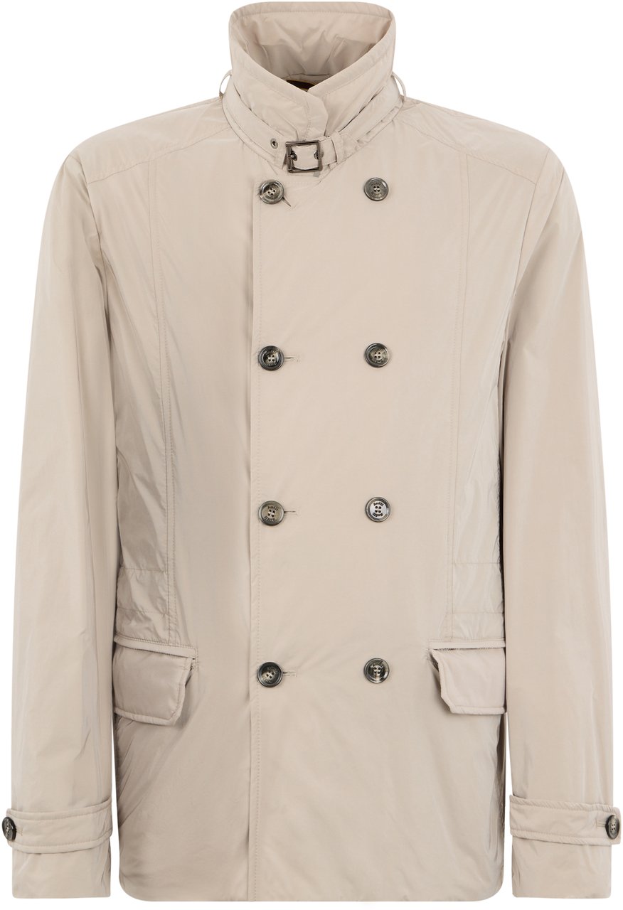Moorer Beige double-breasted jacket with pockets, minimal and elegant. Beige