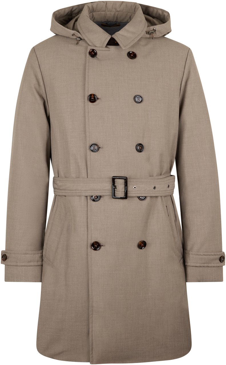 Moorer Beige winter jacket with belt and hood Neutraal