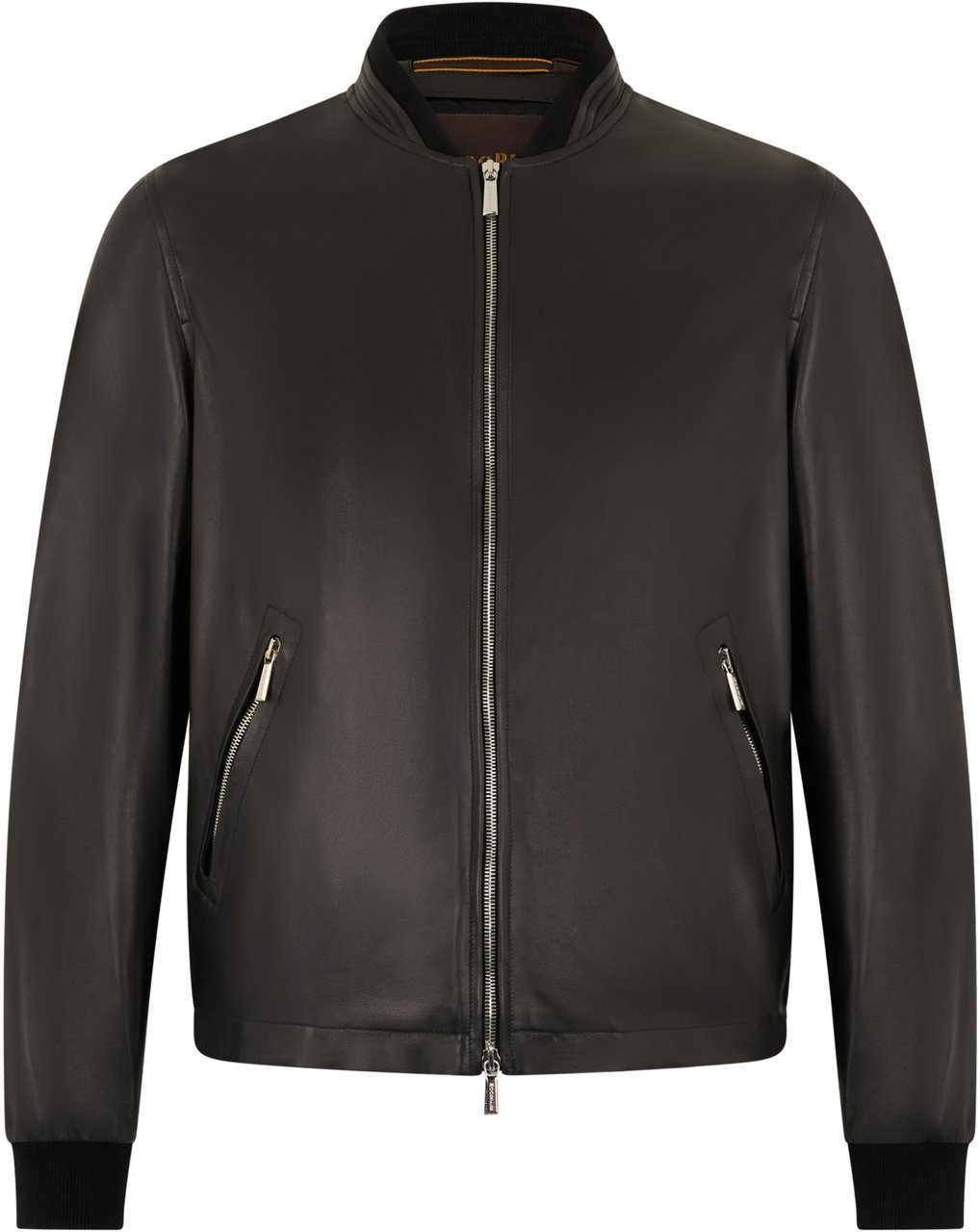 Moorer Classic black leather jacket with zippers and side pockets. Zwart