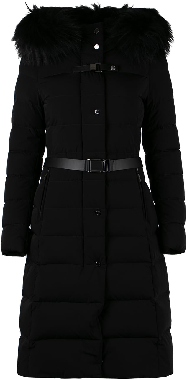 Moorer Niki belted long down jacket Zwart