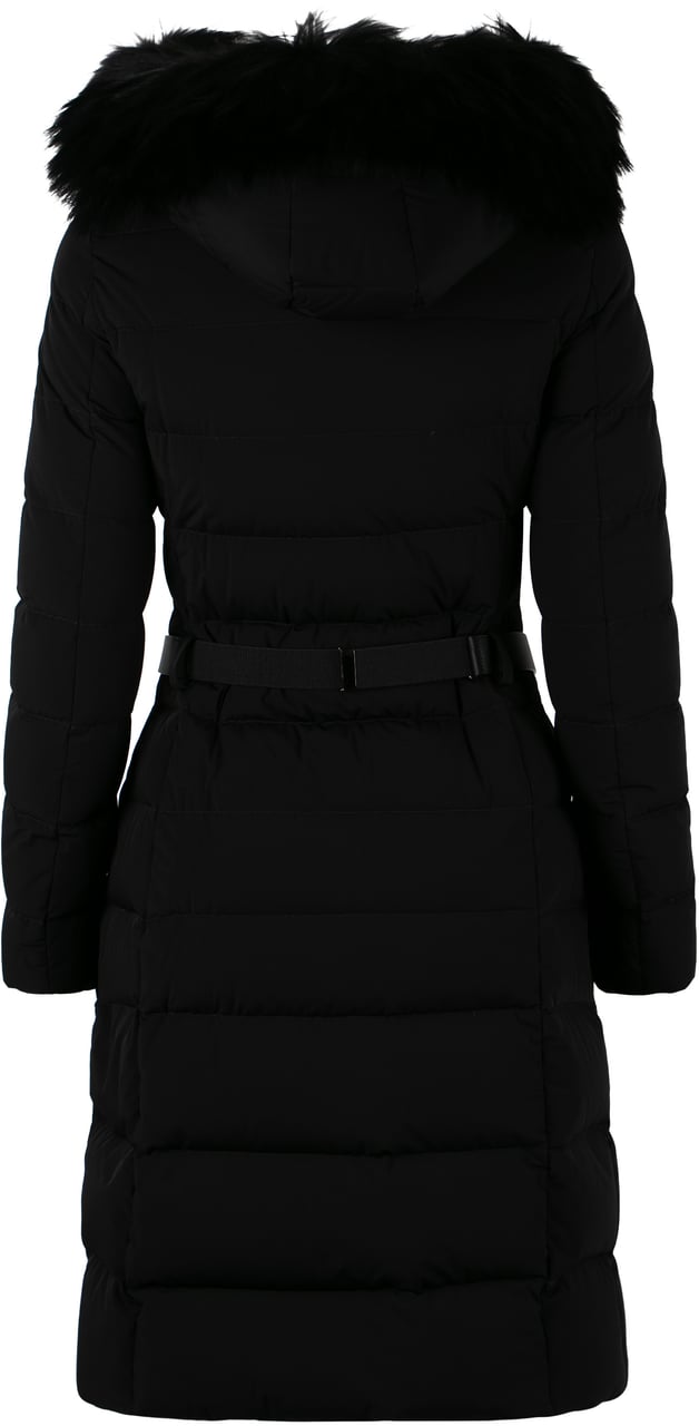 Moorer Niki belted long down jacket Zwart