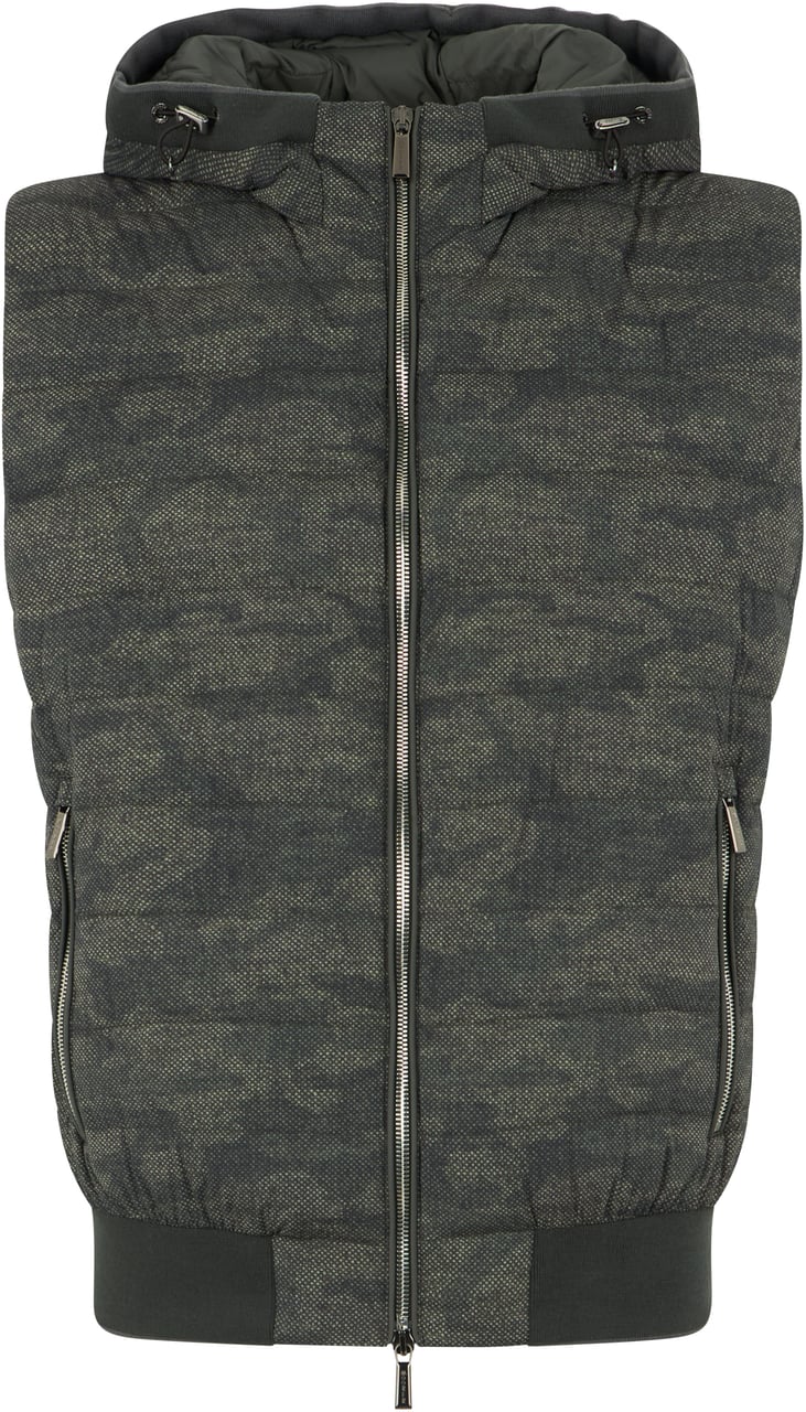 Moorer Dark green camouflage vest with zip, modern and versatile style Groen