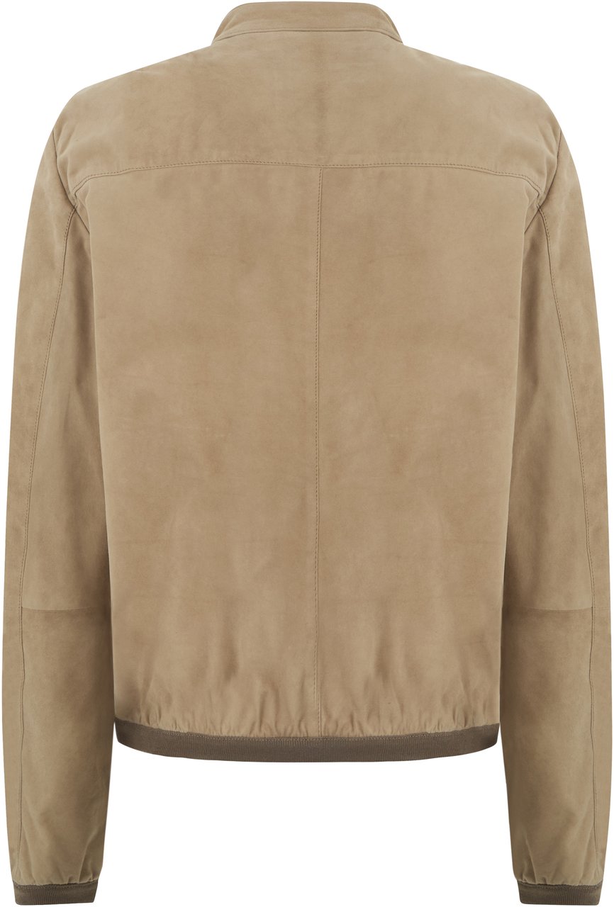 Moorer Beige leather jacket with zip and collar Grijs