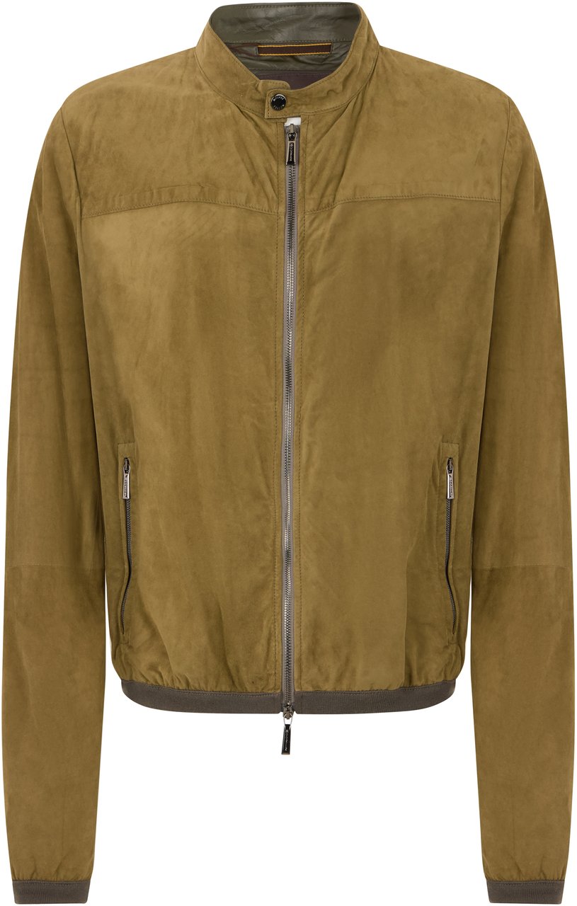 Moorer Leather jacket in camel color with zip Groen