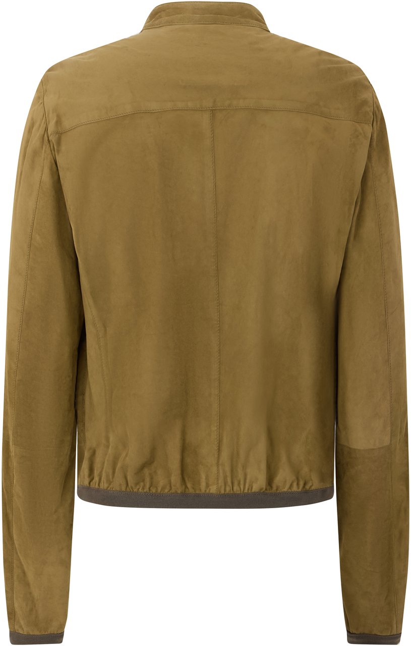 Moorer Leather jacket in camel color with zip Groen
