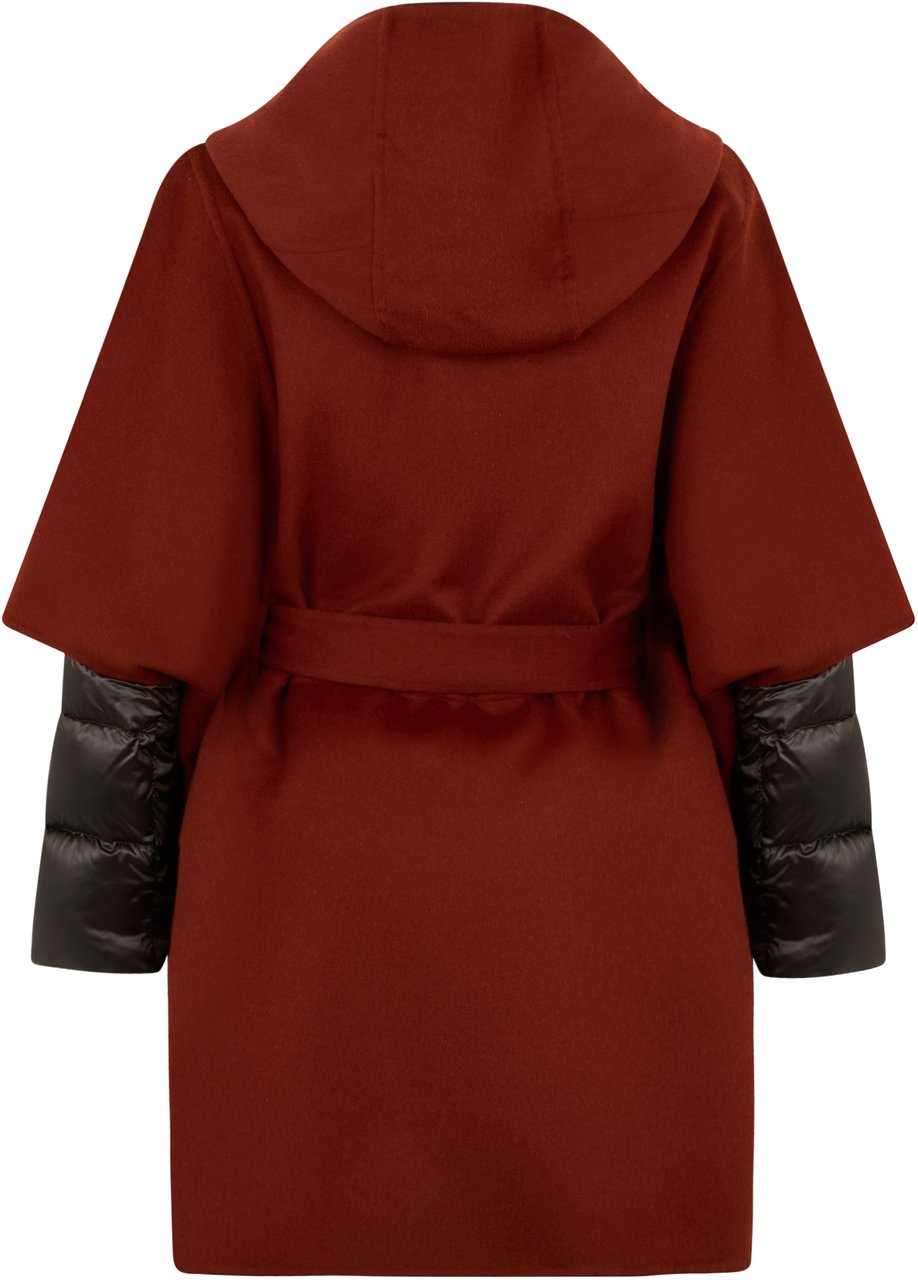 Moorer Red Copper Poncho with Belt and Stripes Rood