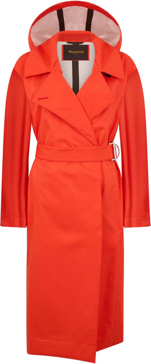 Moorer Elegant long red trench coat with hood Rood