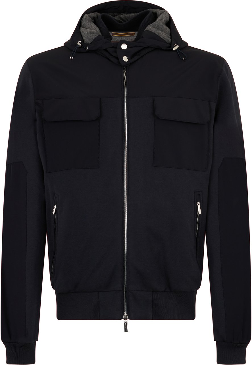 Moorer Black jacket with hood, minimalist and practical Blauw