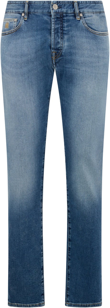 Moorer Light blue straight jeans, classic cut Blauw