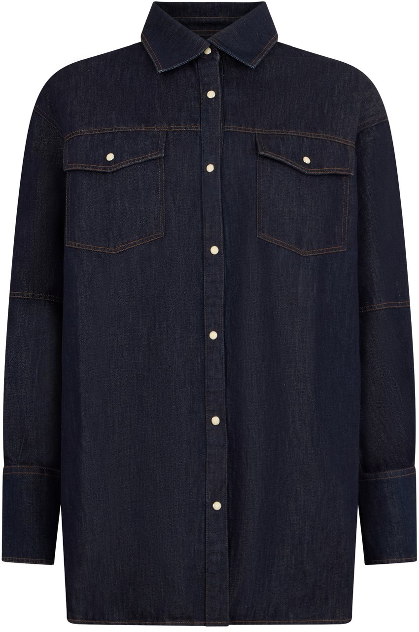 Moorer Dark blue denim shirt, versatile and comfortable Blauw