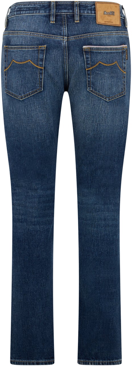 Moorer Dark blue denim pants with flared leg Blauw