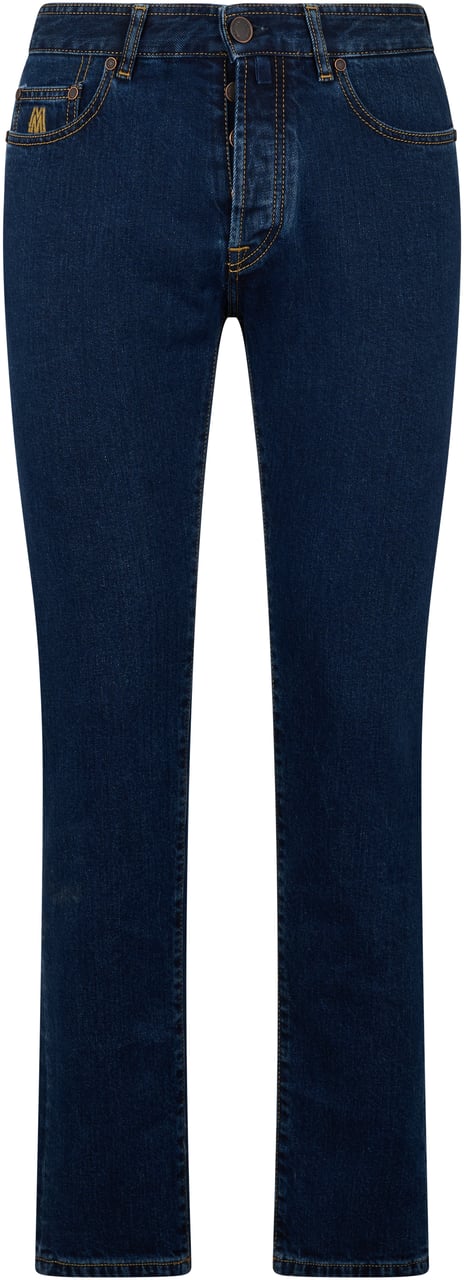 Moorer Dark Blue Denim Pants Comfortable and Versatile Blauw