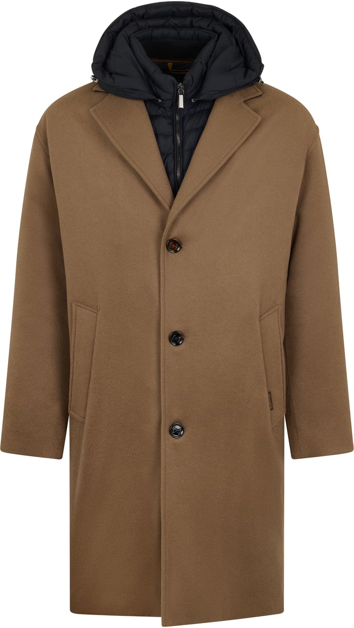 Moorer Elegant long brown jacket with hood Bruin