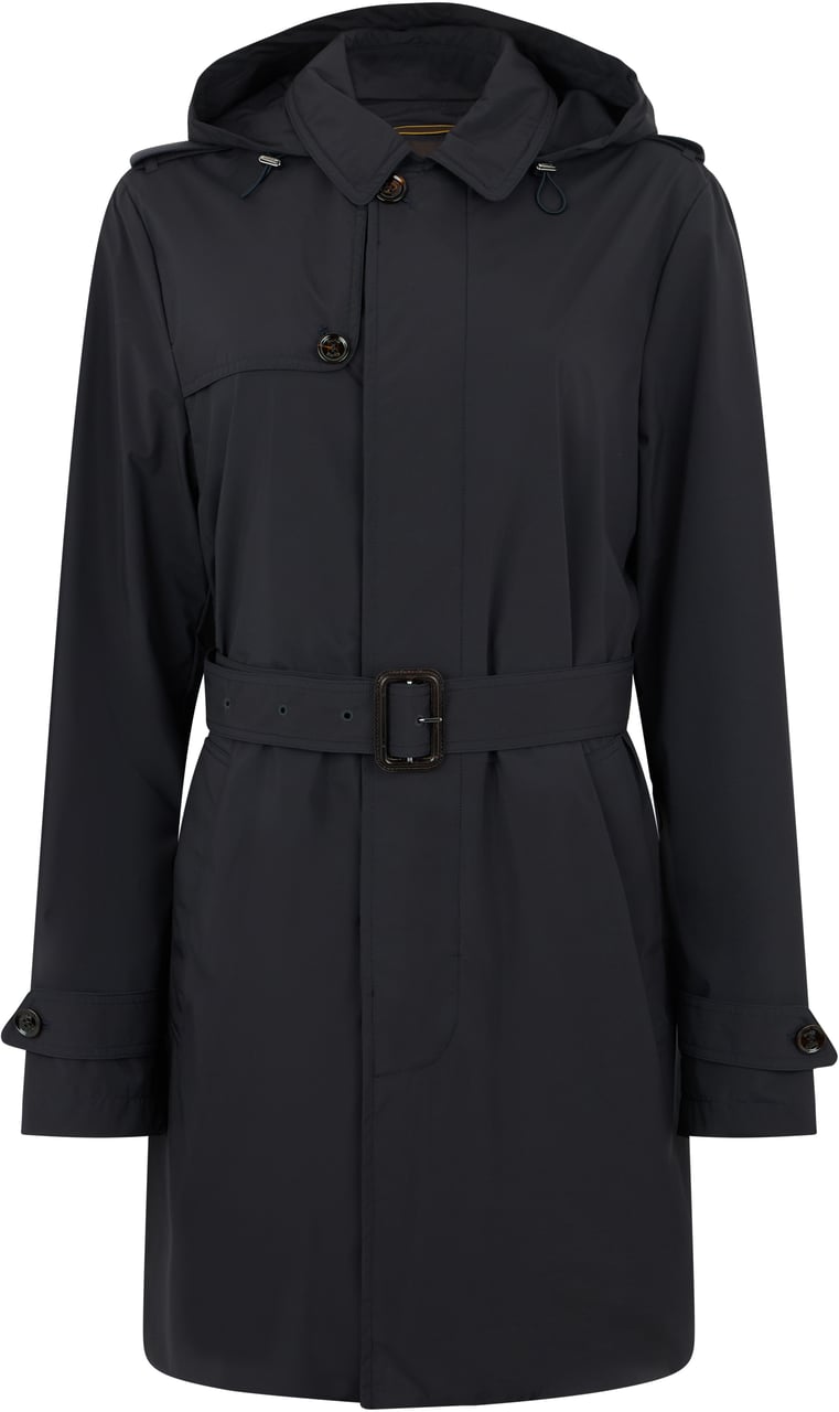 Moorer elegant dark blue trench with hood and buttons Blauw