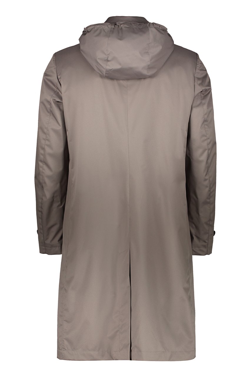 Moorer Rialto hooded techno fabric raincoat Taupe
