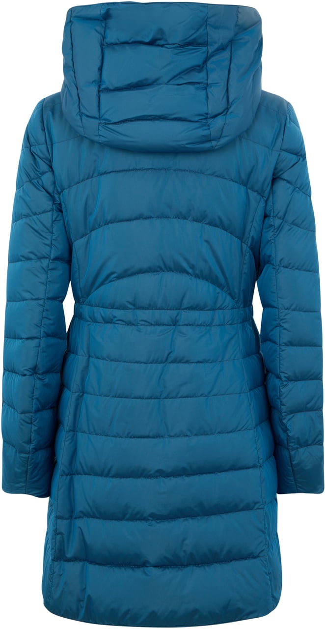 Moorer Long blue padded coat, minimal and elegant. Blauw
