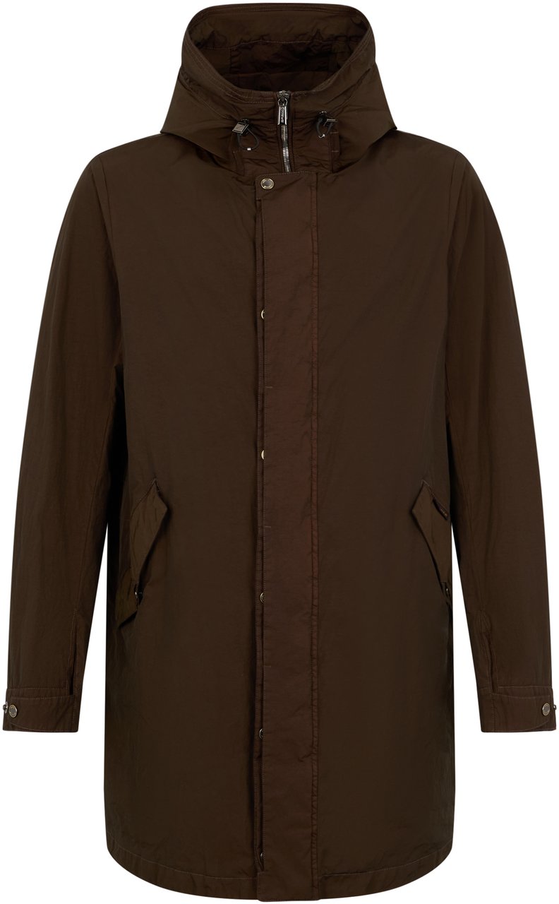 Moorer Long brown jacket with elegant hood Groen