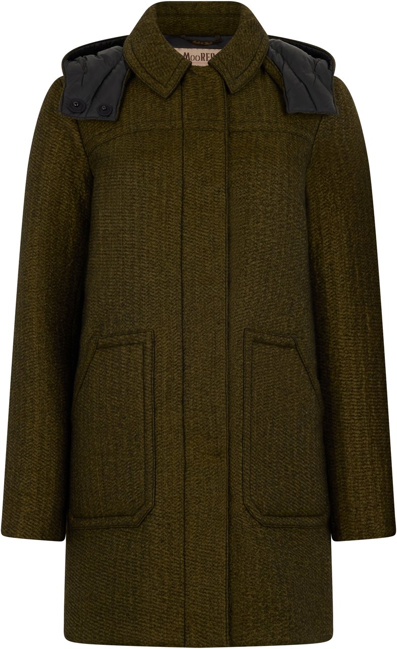 Moorer Long olive jacket with elegant accentuated shoulders Groen