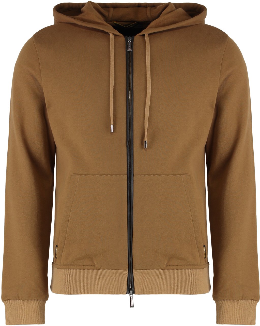 Moorer Hooded sweatshirt with zip in cotton blend. Bruin
